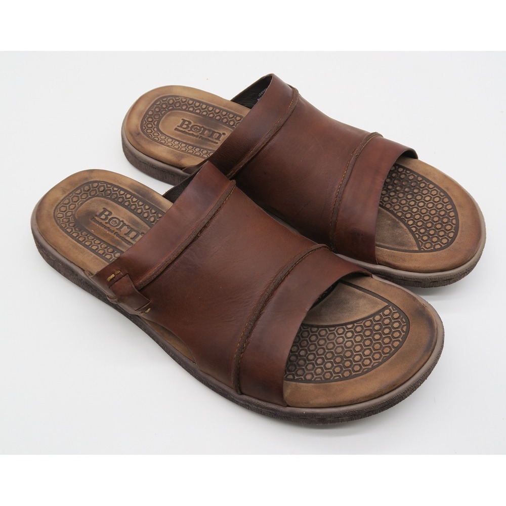 Born Mens Brown Leather Slide Sandals H17716 Size 14/47 Handcrafted Footwear